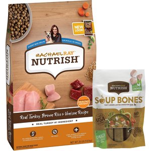 Rachael Ray Nutrish Natural Turkey, Brown Rice & Venison Recipe Dry Food + Soup Bones Chicken & Veggies Flavor Dog Treats
