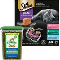 Sheba Perfect Portions Seafood Pate Grain-Free Food Trays + Greenies Feline Greenies Smartbites Hairball Control Tuna Flavored Cat Treats