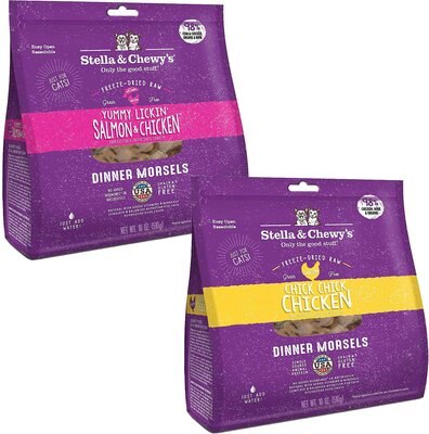 Stella & Chewy's Chick Chick Chicken Dinner Morsels Freeze-Dried Raw Food + Yummy Lickin' Salmon & Chicken Dinner Morsels Freeze-Dried Raw Cat Food, slide 1 of 1