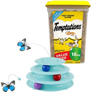Temptations Tasty Chicken Flavor Treats + Frisco Cat Tracks Butterfly Cat Toy