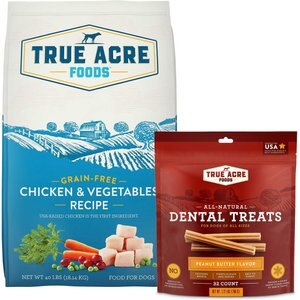 True Acre Foods Grain-Free Chicken & Vegetable Dry Dog Food + All-Natural Dental Chew Sticks, Peanut Butter Flavor
