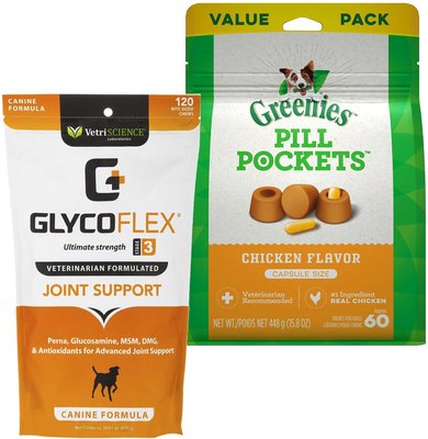 VetriScience GlycoFlex Stage III Ultimate Strength Joint Support Bite-Sized Chews + Greenies Pill Pockets Canine Chicken Flavor Dog Treats, slide 1 of 1
