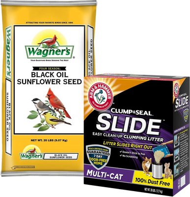 Wagner's Four Season 100% Black Oil Sunflower Seed Wild Bird Food + Arm & Hammer Litter Slide Multi-Cat Scented Clumping Clay Cat Litter, slide 1 of 1