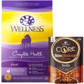 Wellness Complete Health Adult Deboned Chicken & Oatmeal Recipe Dry Food + CORE Bowl Boosters Tender Turkey & Chicken Recipe Dog Food Mixer or Topper