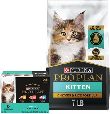Purina Pro Plan Kitten Chicken & Rice Formula Dry Food + FOCUS Kitten Favorites Wet Kitten Food, slide 1 of 1