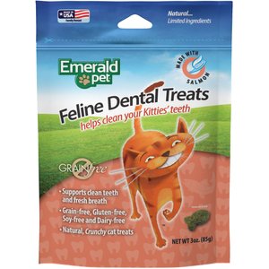 Emerald Pet Feline Dental Salmon Grain-Free Cat Treats, 3-oz bag, bundle of 2