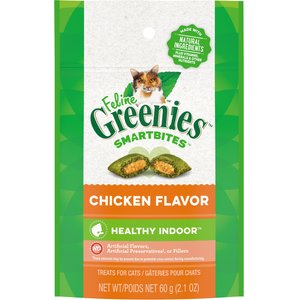 Greenies Feline SmartBites Healthy Indoor Chicken Flavor Cat Treats, 2.1-oz bag, bundle of 2