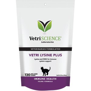 VetriScience Vetri-Lysine Plus Chicken Liver Flavored Soft Chews Immune Supplement for Cats, 120 count, bundle of 2
