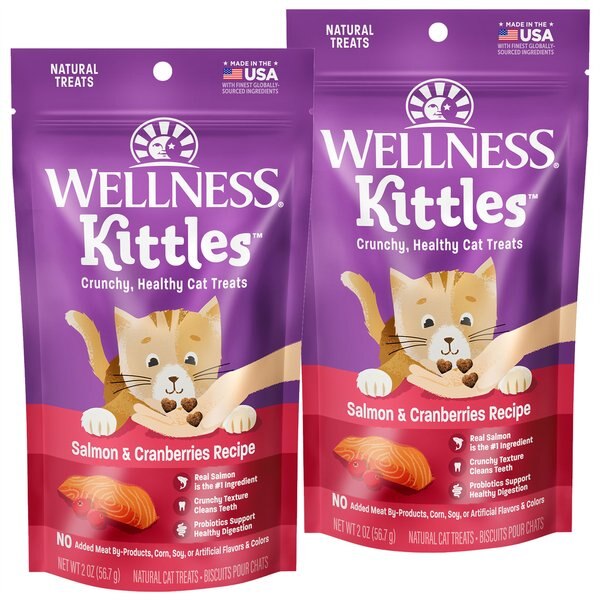 Wellness Kittles Grain-Free Salmon & Cranberries Recipe Crunchy Cat Treats, 2-oz bag, bundle of 2 slide 1 of 7