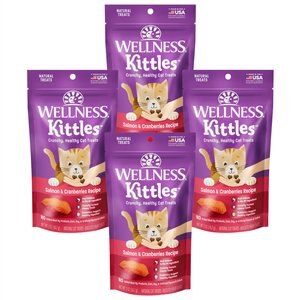 Wellness Kittles Grain-Free Salmon & Cranberries Recipe Crunchy Cat Treats, 2-oz bag, bundle of 4
