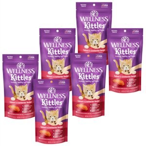 Wellness Kittles Grain-Free Salmon & Cranberries Recipe Crunchy Cat Treats, 2-oz bag, bundle of 6
