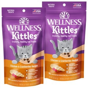 Wellness Kittles Grain-Free Chicken & Cranberries Recipe Crunchy Cat Treats, 2-oz bag, bundle of 2