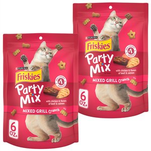 Purina Friskies Party Mix Mixed Grill Crunch Cat Treats, 6-oz bag, bundle of 2