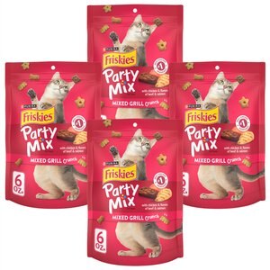 Purina Friskies Party Mix Mixed Grill Crunch Cat Treats, 6-oz bag, bundle of 4