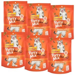 Purina Friskies Party Mix Original Crunch Cat Treats, 2.1-oz bag, bundle of 6