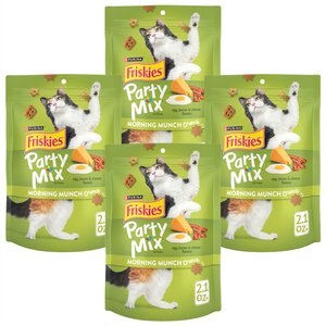 Friskies Party Mix Crunch Morning Munch Cat Treats, 2.1-oz bag, bundle of 4