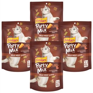 Friskies Party Mix Crunch Wild West Cat Treats, 2.1-oz bag, bundle of 4