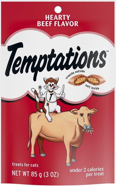 Temptations Hearty Beef Flavor Cat Treats, 3-oz bag, bundle of 2 slide 1 of 8