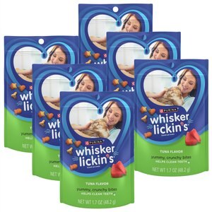 Whisker Lickin's Tuna Flavor Crunchy & Yummy Cat Treats, 1.7-oz bag, bundle of 6
