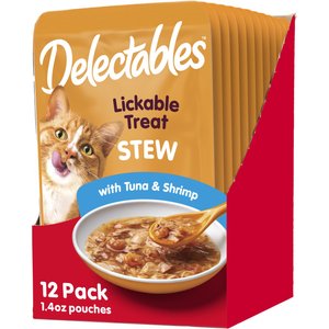 Hartz Delectables Stew Tuna & Shrimp Lickable Cat Treat, 1.4-oz, case of 12, bundle of 4