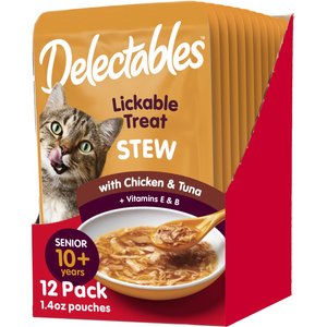 Hartz Delectables Stew Senior 10+ Chicken & Tuna Lickable Cat Treat, 1.4-oz, case of 12, bundle of 4