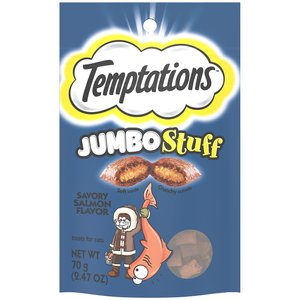 Temptations Jumbo Stuff Savory Salmon Flavor Cat Treats, 2.5-oz bag, bundle of 2