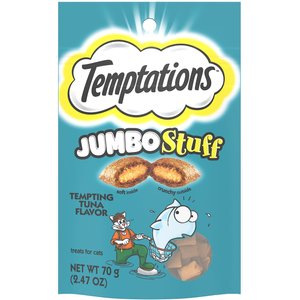 Temptations Jumbo Stuff Tempting Tuna Flavor Cat Treats, 2.5-oz bag, bundle of 6