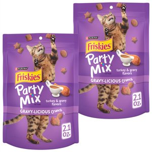 Friskies Party Mix Crunch Gravy-licious Turkey & Gravy Flavors Cat Treats, 2.1-oz bag, bundle of 2