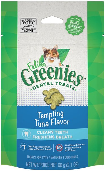 Greenies Feline Tempting Tuna Flavor Adult Dental Cat Treats, 2.1-oz bag, bundle of 6 slide 1 of 9