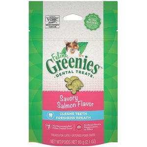 Greenies Feline Savory Salmon Flavor Adult Dental Cat Treats, 2.1-oz bag, bundle of 6
