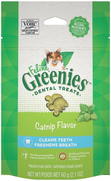 Greenies Feline Catnip Flavor Adult Dental Cat Treats, 2.1-oz bag, bundle of 6 slide 1 of 8