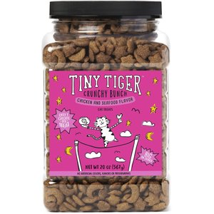 Tiny Tiger Crunchy Bunch, Fearless Feathers & Gracious Gills, Chicken & Seafood Flavor Cat Treats, 20-oz bag, bundle of 2