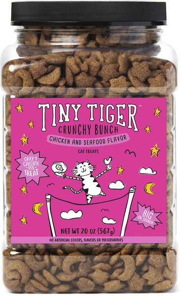 Tiny Tiger Crunchy Bunch, Fearless Feathers & Gracious Gills, Chicken & Seafood Flavor Cat Treats, 20-oz bag, bundle of 4 slide 1 of 7