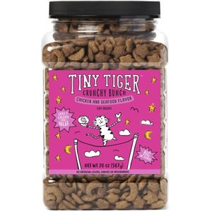 Tiny Tiger Crunchy Bunch, Fearless Feathers & Gracious Gills, Chicken & Seafood Flavor Cat Treats, 20-oz bag, bundle of 4