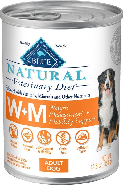 Blue Buffalo Natural Veterinary Diet W+M Weight Management + Mobility Support Grain-Free Wet Dog Food, 12.5-oz, case of 12, bundle of 2 slide 1 of 8