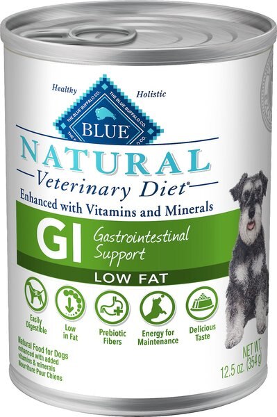 Blue Buffalo Natural Veterinary Diet GI Gastrointestinal Support Low Fat Grain-Free Wet Dog Food, 12.5-oz, case of 12, bundle of 2 slide 1 of 8