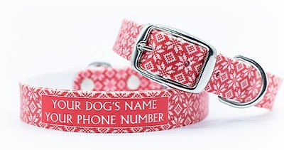 C4 Snowflake Red Knit Waterproof Hypoallergenic Personalized Dog Collar, slide 1 of 1