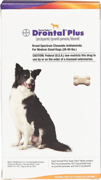 Drontal Plus Chewable Tablet for Medium Dogs, 26-60 lbs, 5 Tablets slide 1 of 5
