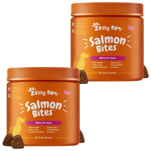 Zesty Paws Salmon Bites Salmon Flavored Soft Chews Skin & Coat Supplement for Dogs, 180 count