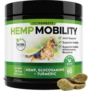 PetHonesty Hemp Mobility Duck Flavored Soft Chews Joint Supplement for Dogs, 180 count
