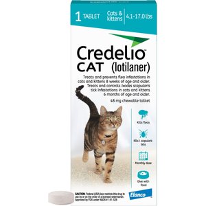 Credelio Chewable Tablets for Cats, 4.1-17 lbs, (Teal Box), 1 Chewable Tablet (1-mo. supply)