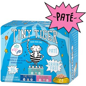 Tiny Tiger Pate Seafood Recipes Variety Pack Grain-Free Canned Cat Food, 3-oz, case of 24, bundle of 2