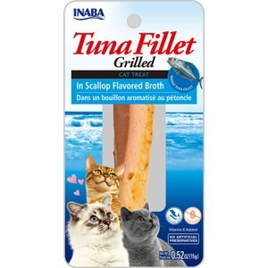 Inaba Ciao Grain-Free Grilled Tuna Fillet in Scallop Flavored Broth Cat Treat, 0.52-oz pouch, bundle of 4