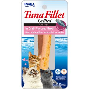 Inaba Ciao Grain-Free Grilled Tuna Fillet in Crab Flavored Broth Cat Treat, 0.52-oz pouch, bundle of 4