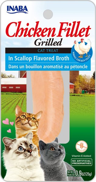 Inaba Ciao Grain-Free Grilled Chicken Fillet in Scallop Flavored Broth Cat Treat, 0.9-oz pouch, bundle of 4 slide 1 of 2