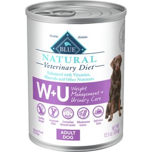 Blue Buffalo Natural Veterinary Diet W+U Weight Management + Urinary Care Chicken Wet Dog Food, 12.5-oz, case of 12, bundle of 2