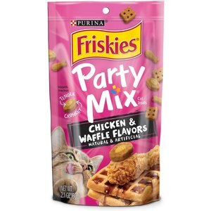 Friskies Party Mix Tender Crunchy Chicken & Waffles Cat Treats, 2.1-oz bag, bundle of 4
