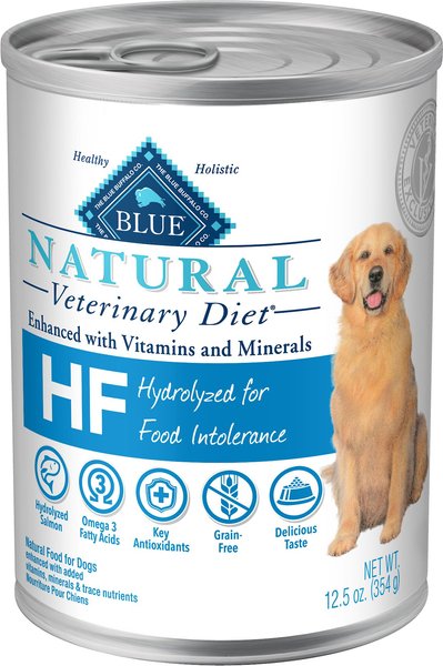 Blue Buffalo Natural Veterinary Diet HF Hydrolyzed for Food Intolerance Grain-Free Wet Dog Food, 12.5-oz, case of 12, bundle of 2 slide 1 of 7