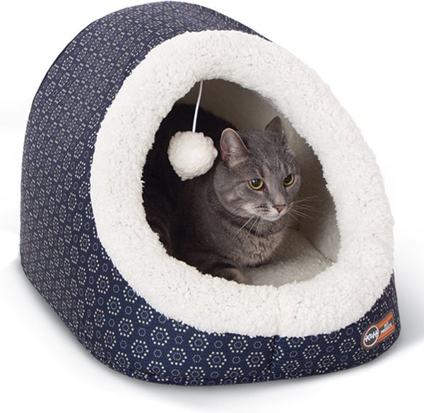 K&H Pet Products Unheated Thermo Cat Cave, Navy/Geo Flower slide 1 of 8