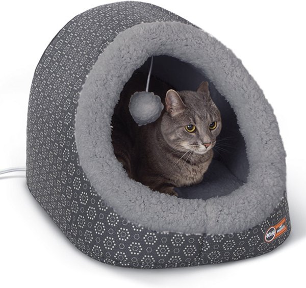 K&H Pet Products Heated Thermo Cat Cave, Gray/Geo Flower slide 1 of 9